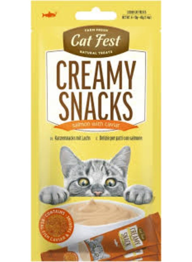 Cat Fest Creamy Snacks Salmon with Caviar 4x10g Soft Cat Treats for Kittens & Adult Cats From Varmacy - Image 1